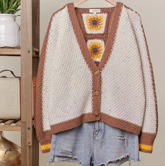 mello | Sweaters | Mello Sunflower Crochet V Neck Cardigan | Poshmark